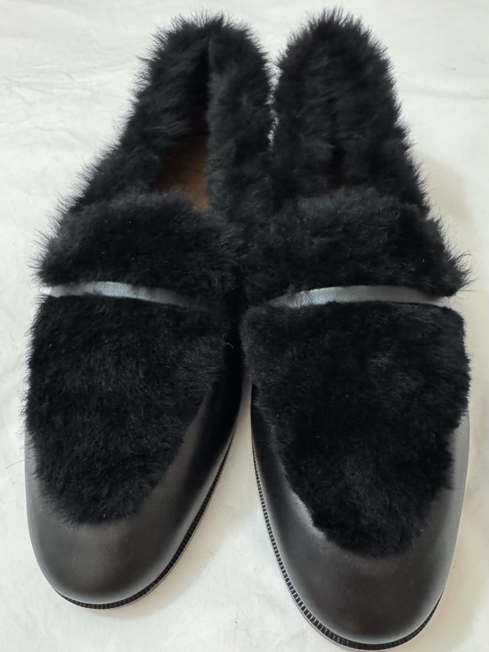 NWOT Malone Souliers Black Shearling Moccasins / Loafers Size 40.5